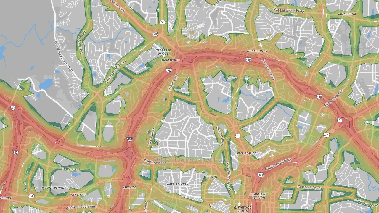 Glenwood, Raleigh, NC Map of Noise Levels in Glenwood
