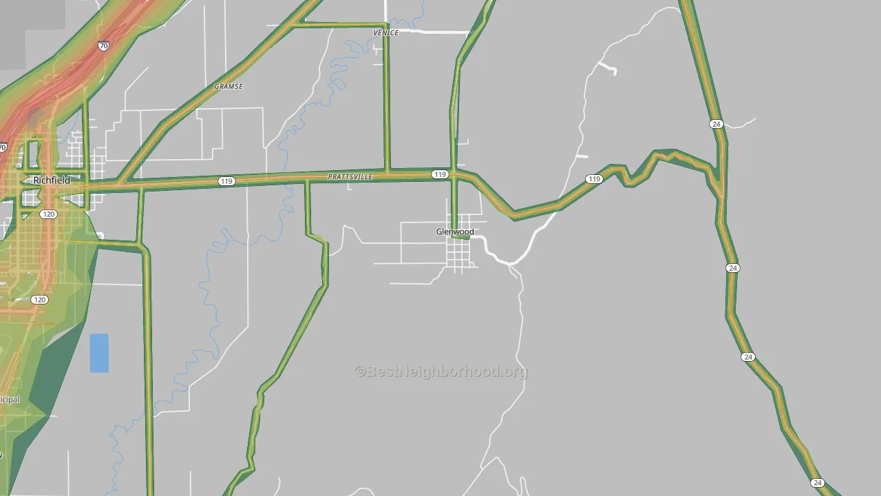 Glenwood, UT Map of Noise Levels in Glenwood