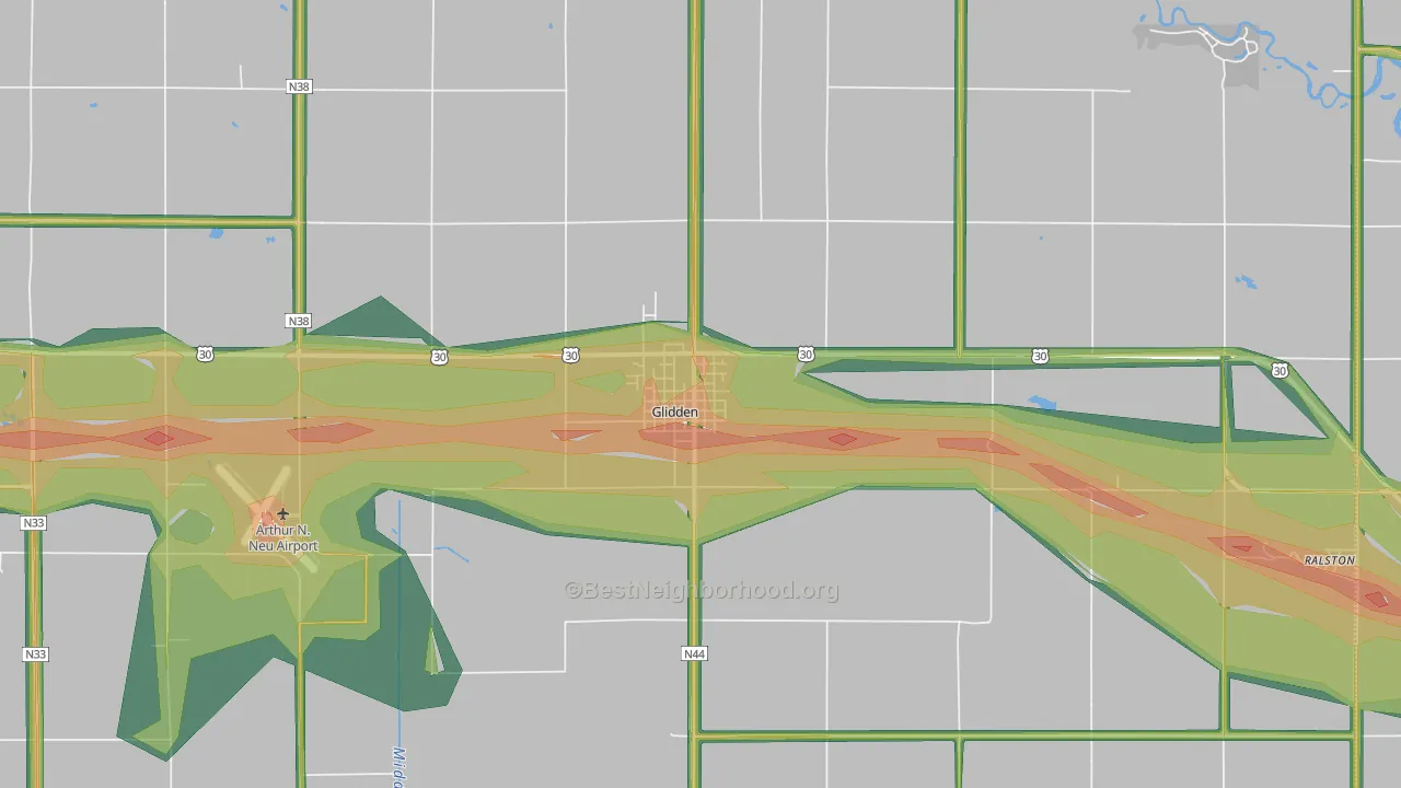 Glidden, IA Map of Noise Levels in Glidden