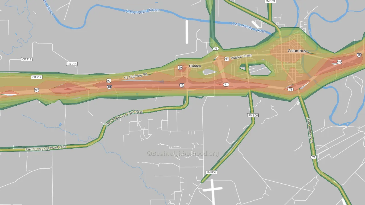Glidden, TX Map of Noise Levels in Glidden