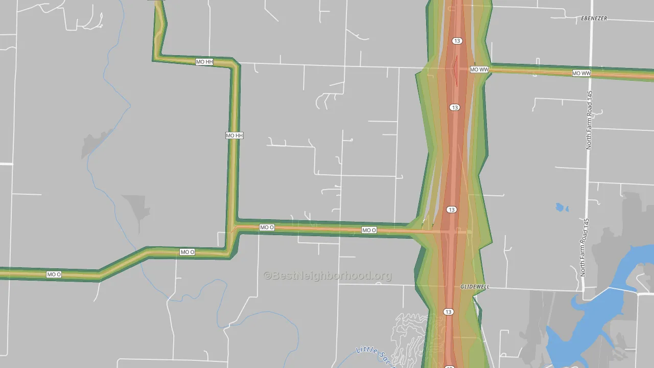 Glidewell, MO Map of Noise Levels in Glidewell