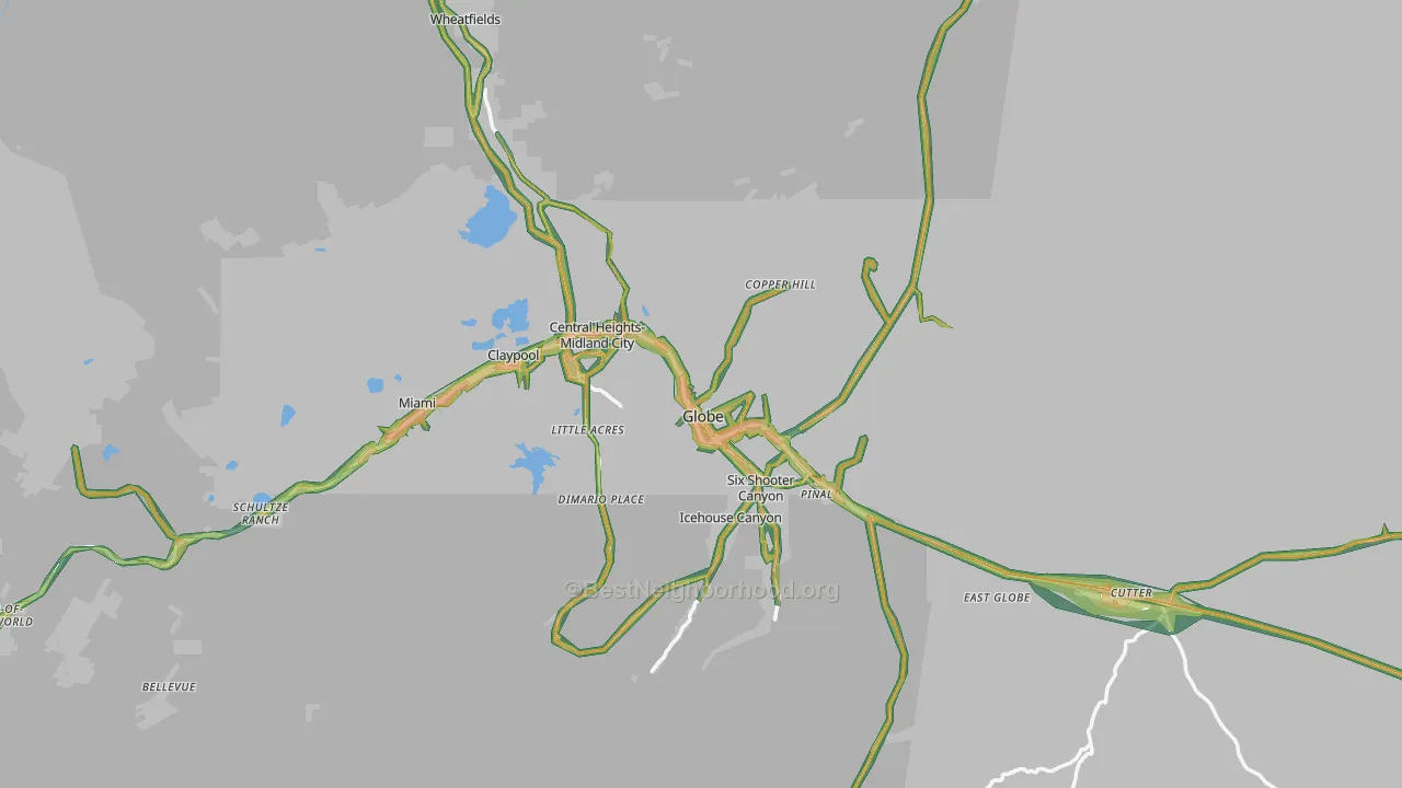 Globe, AZ Map of Noise Levels in Globe