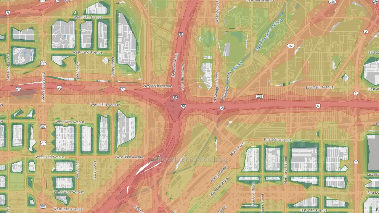 Globeville, Denver, CO Map of Noise Levels in Globeville