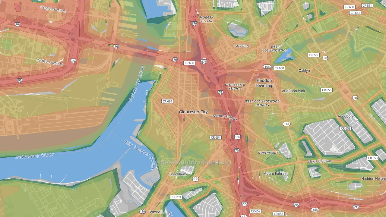 Gloucester City, NJ Map of Noise Levels in Gloucester City