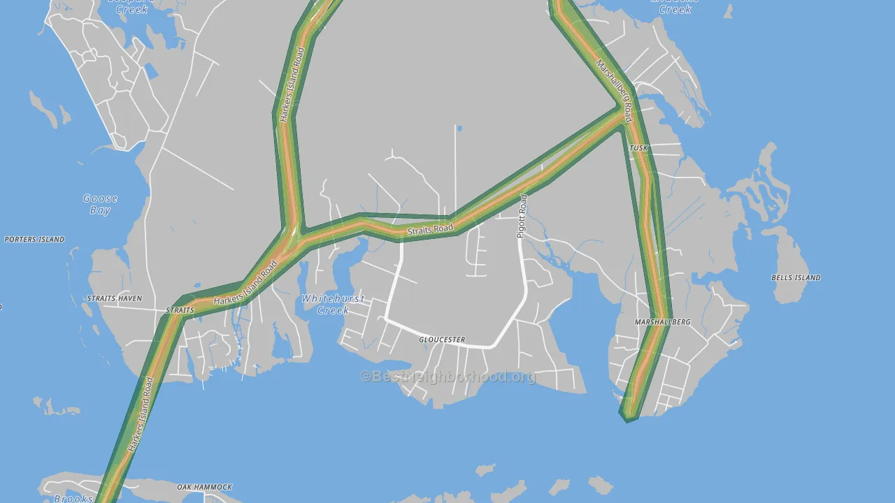 Gloucester, NC Map of Noise Levels in Gloucester