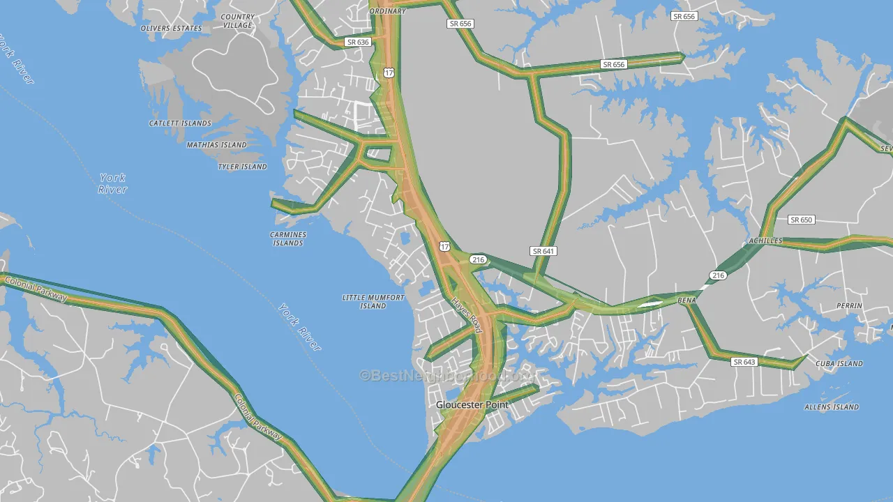 Gloucester Point, VA Map of Noise Levels in Gloucester Point