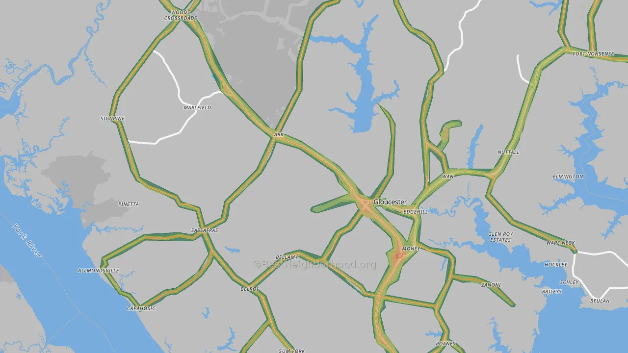 Gloucester, VA Map of Noise Levels in Gloucester