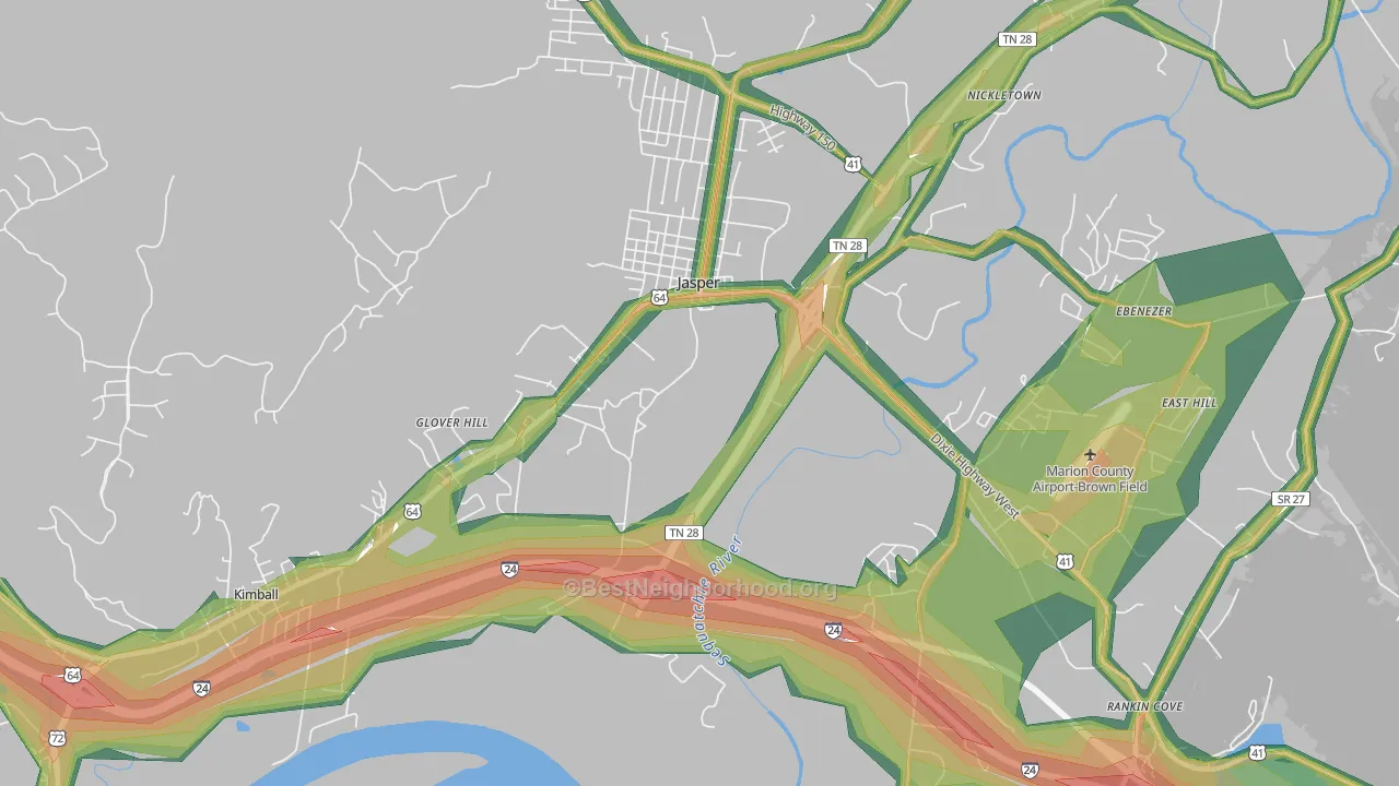 Glover Hill, TN Map of Noise Levels in Glover Hill