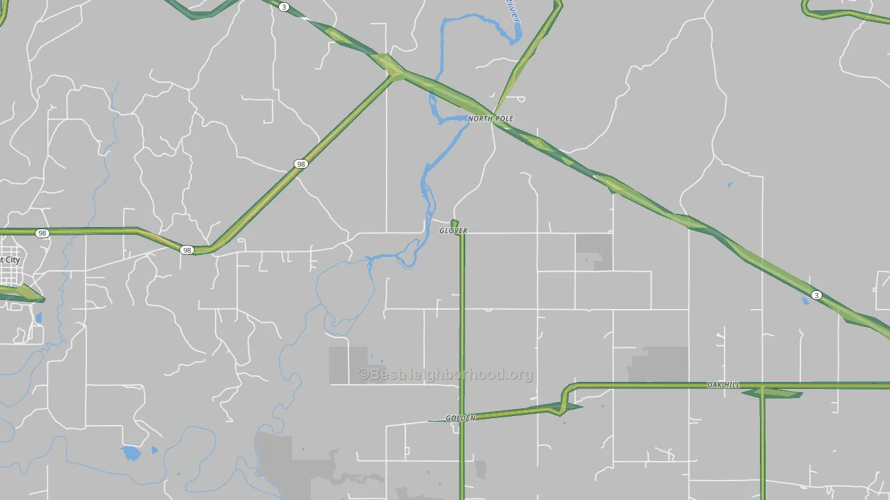 Glover, OK Map of Noise Levels in Glover