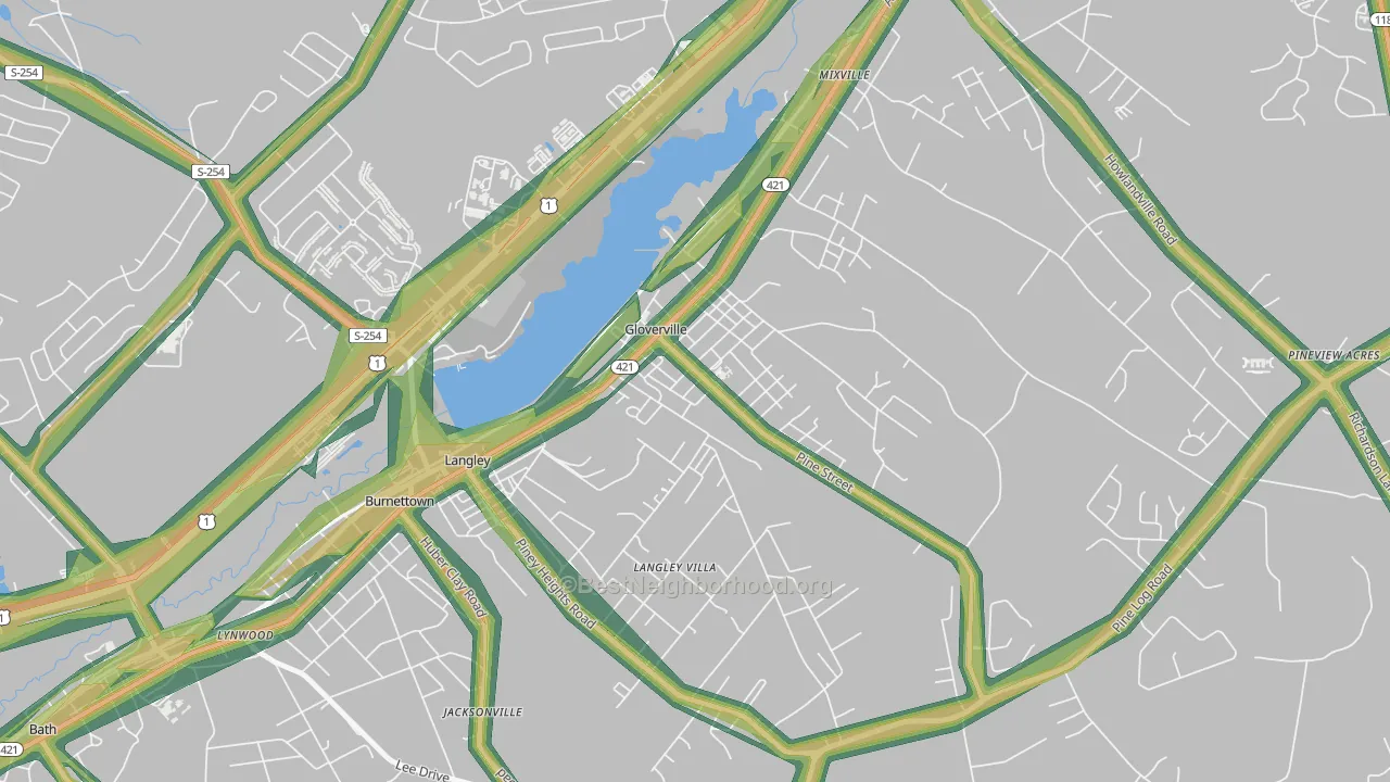 Gloverville, SC Map of Noise Levels in Gloverville