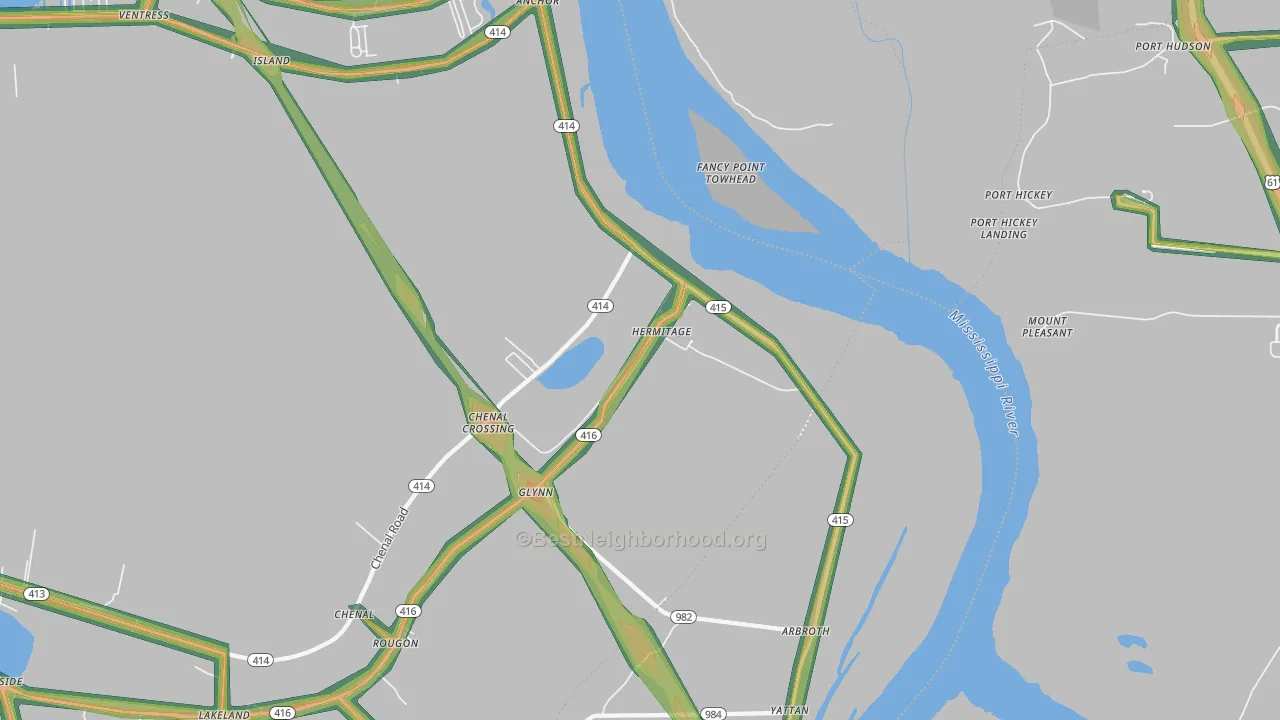 Glynn, LA Map of Noise Levels in Glynn