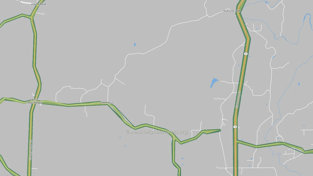 Gnatville, AL Map of Noise Levels in Gnatville