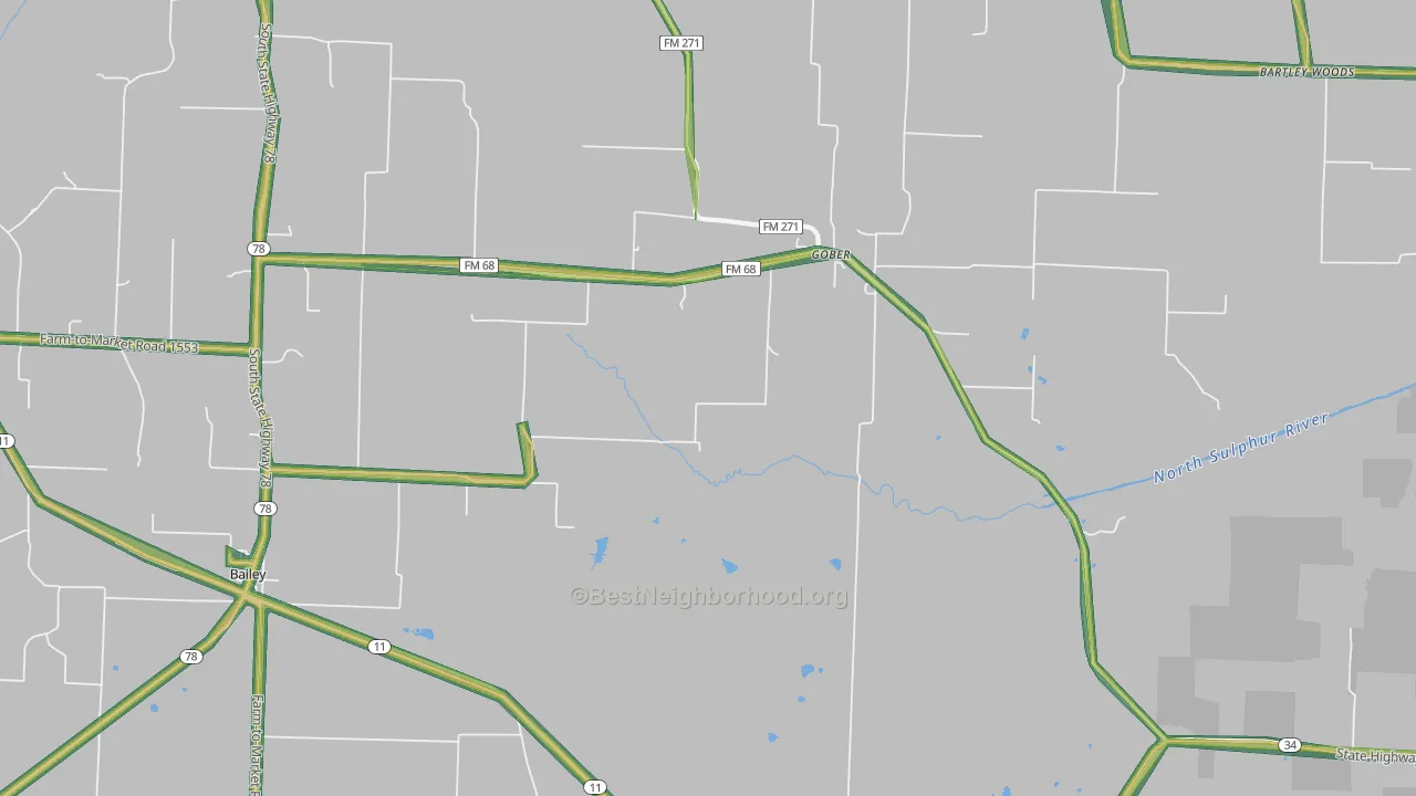 Gober, TX Map of Noise Levels in Gober