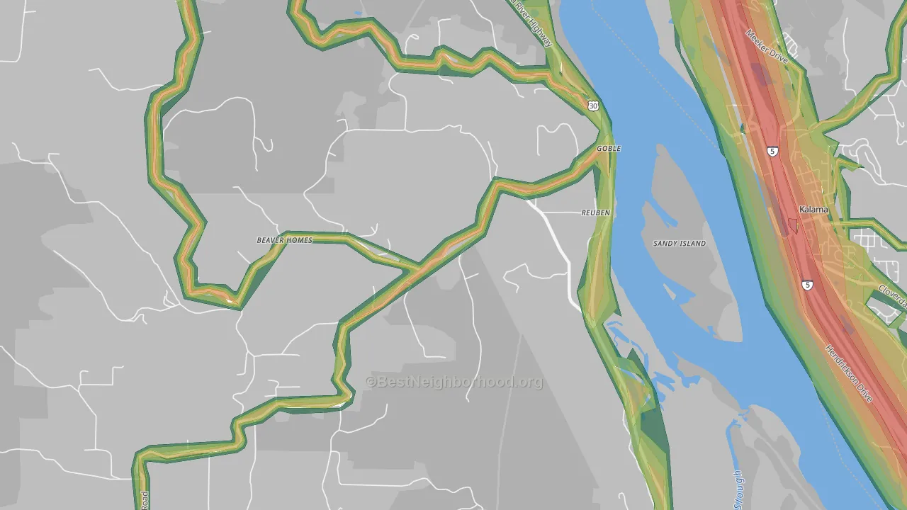 Goble, OR Map of Noise Levels in Goble