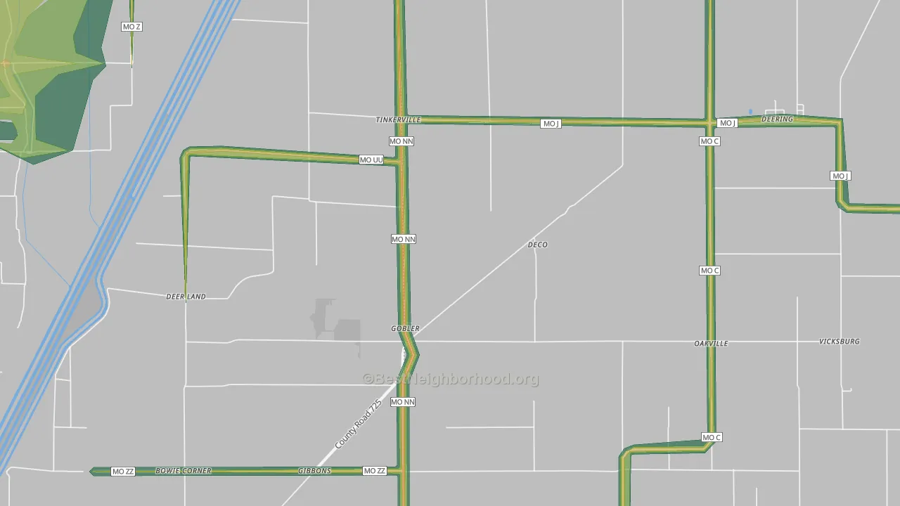 Gobler, MO Map of Noise Levels in Gobler