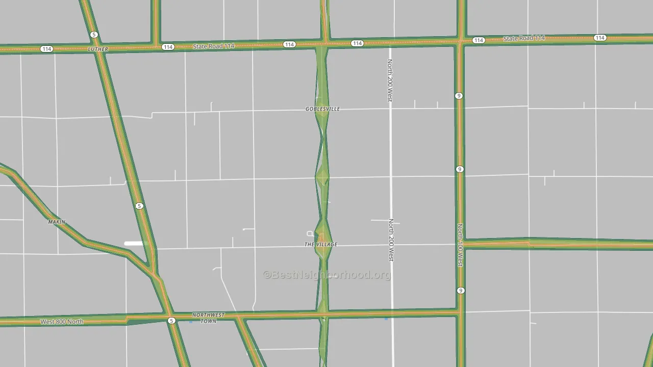 Goblesville, IN Map of Noise Levels in Goblesville