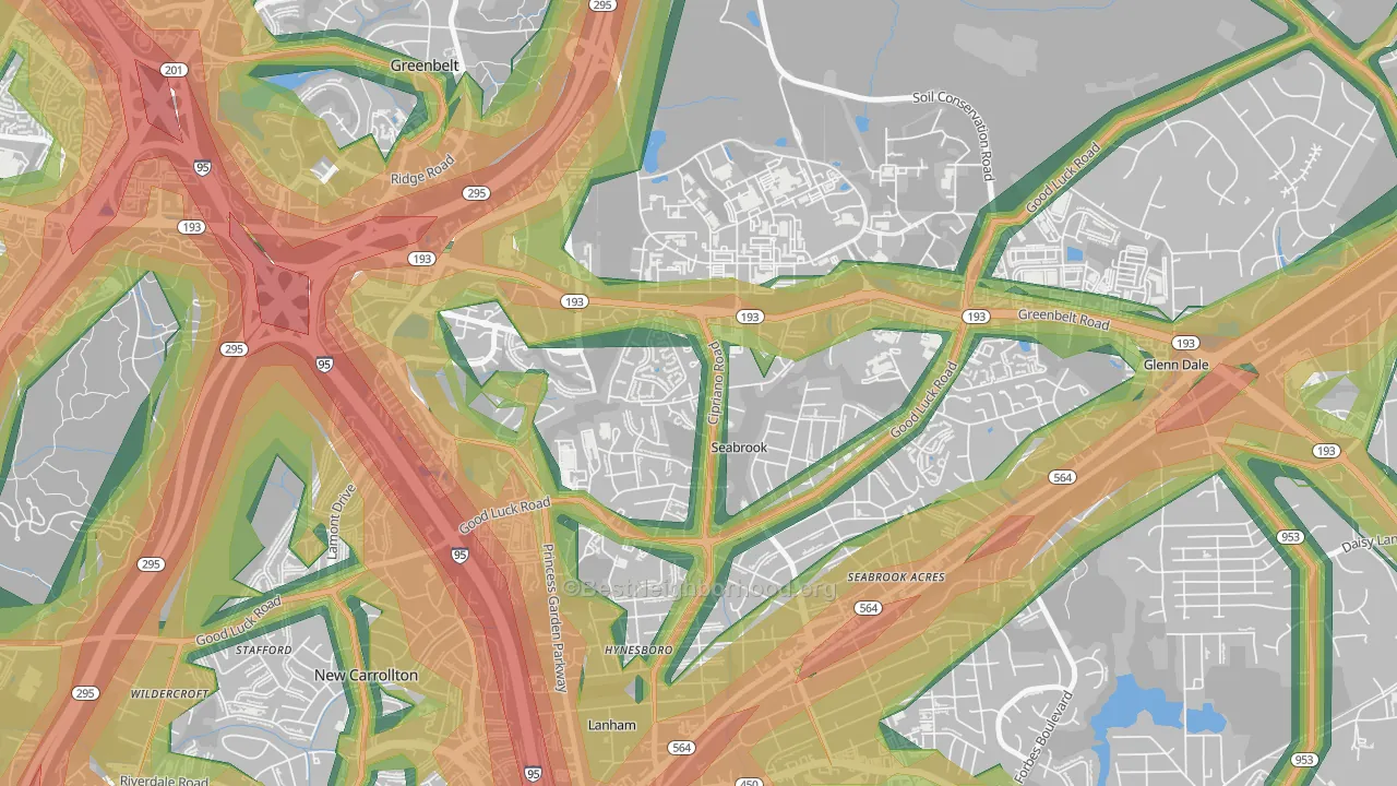 Goddard, Seabrook, MD Map of Noise Levels in Goddard