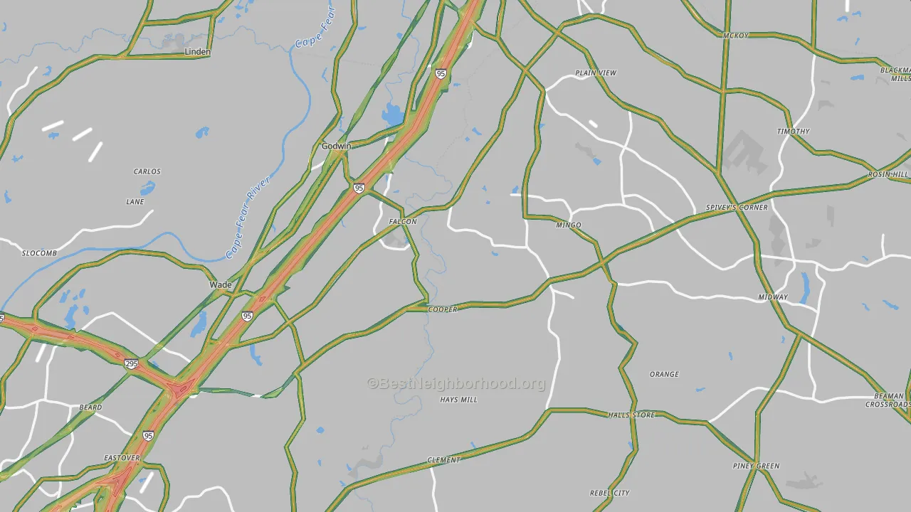 Godwin, NC Map of Noise Levels in Godwin