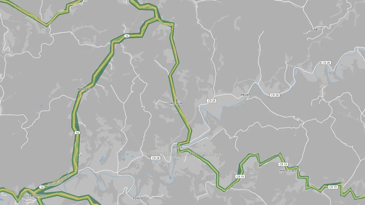 Goffs, WV Map of Noise Levels in Goffs