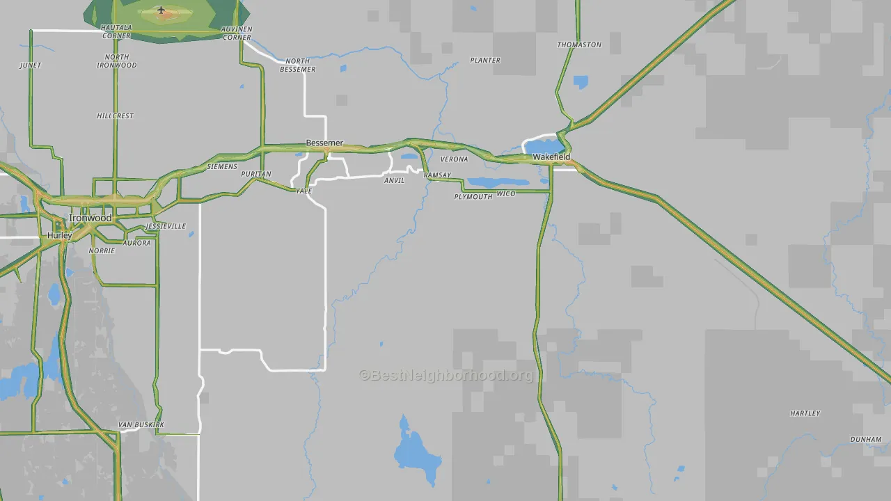 Gogebic County, MI Map of Noise Levels in Gogebic County