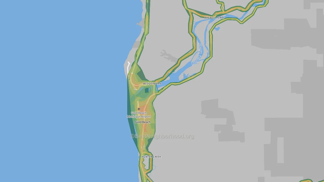 Gold Beach, OR Map of Noise Levels in Gold Beach