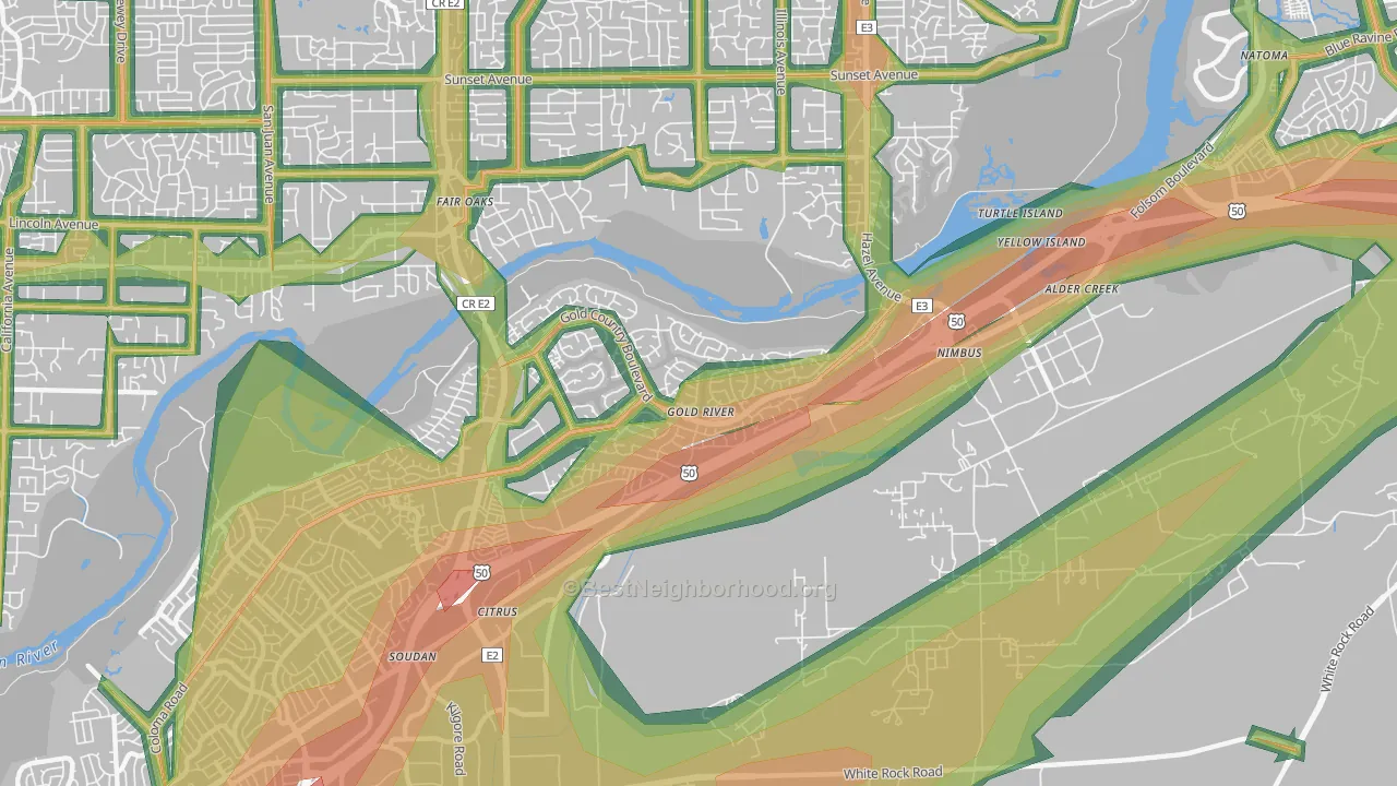 Gold River, CA Map of Noise Levels in Gold River
