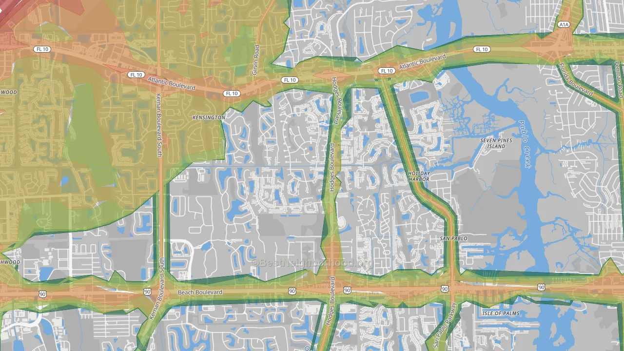 Golden Glades-The Woods, Jacksonville, FL Map of Noise Levels in Golden Glades-The Woods