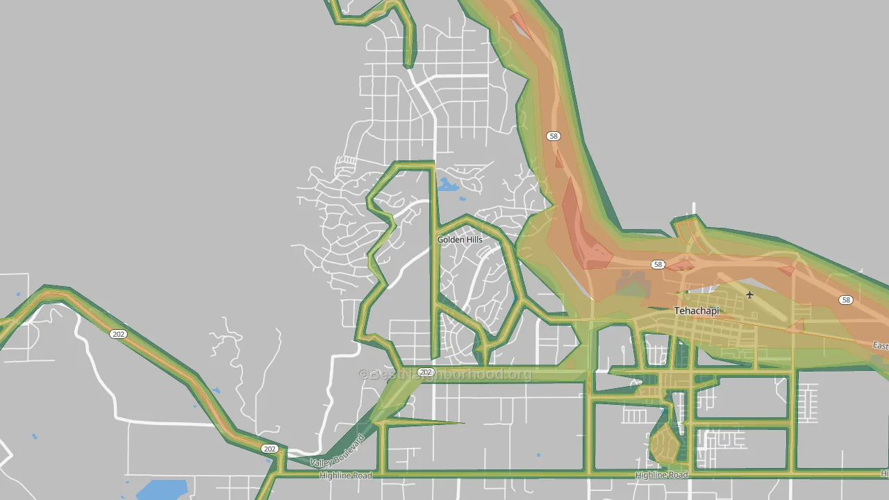 Golden Hills, CA Map of Noise Levels in Golden Hills