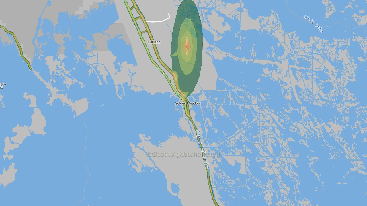 Golden Meadow, LA Map of Noise Levels in Golden Meadow