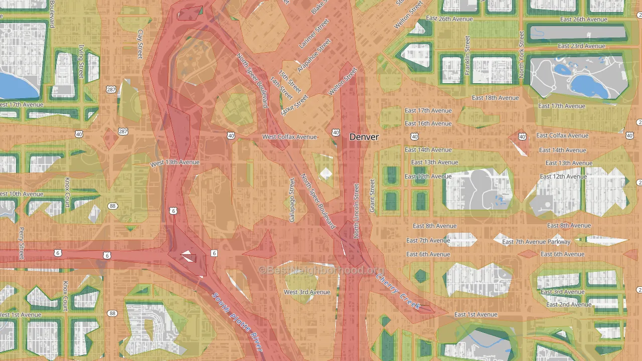 Golden Triangle, Denver, CO Map of Noise Levels in Golden Triangle