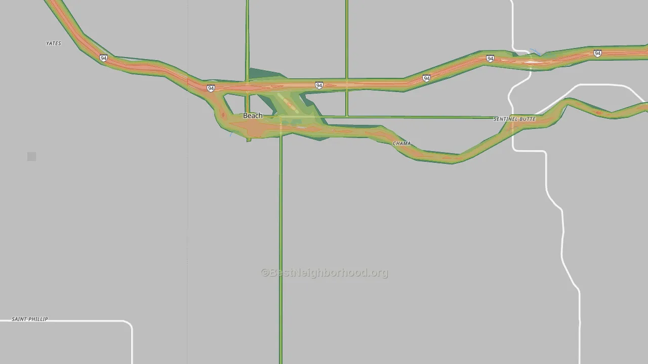 Golden Valley County, ND Map of Noise Levels in Golden Valley County