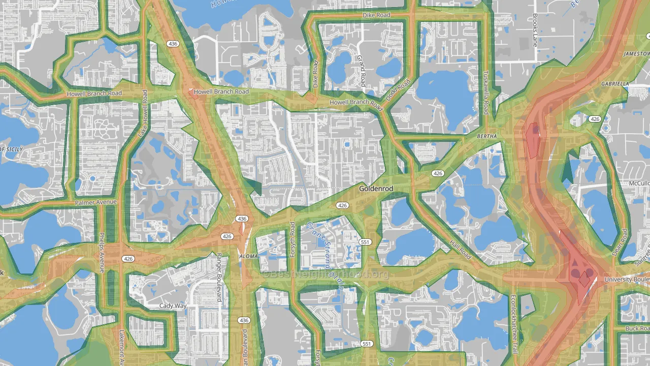 Goldenrod, FL Map of Noise Levels in Goldenrod