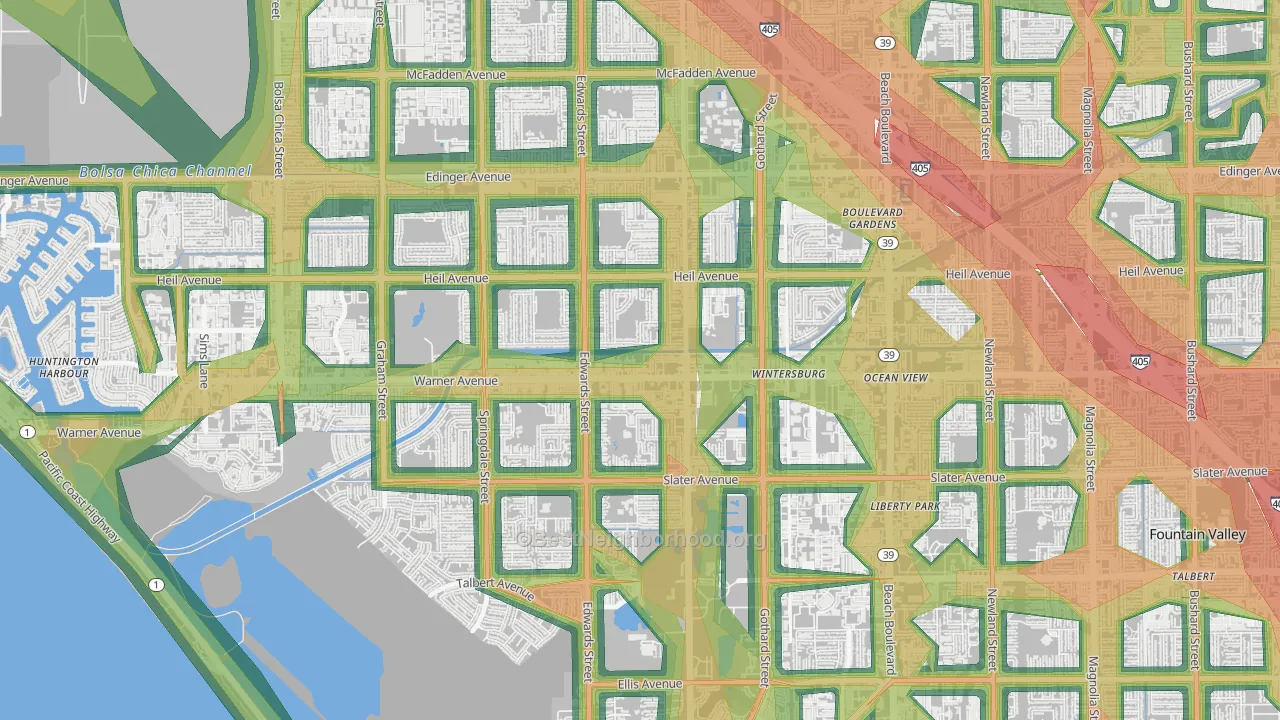 Goldenwest, Huntington Beach, CA Map of Noise Levels in Goldenwest