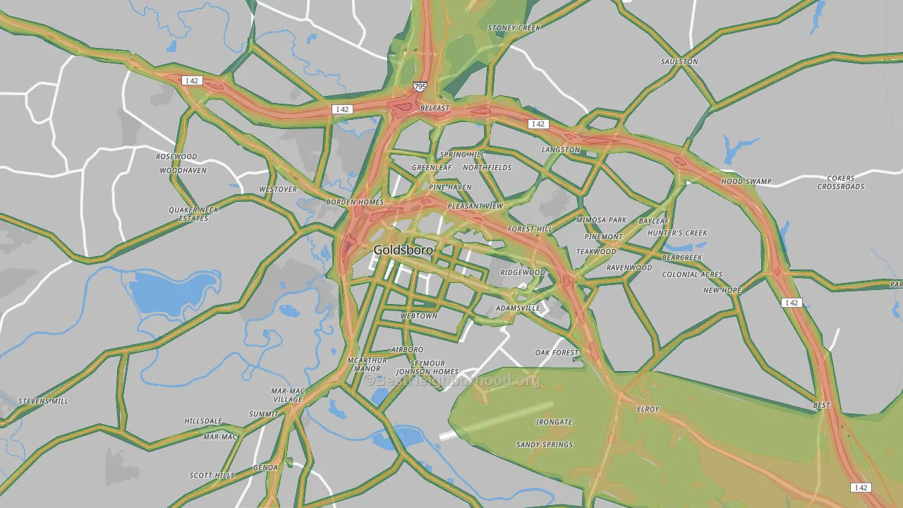 Goldsboro, NC Map of Noise Levels in Goldsboro