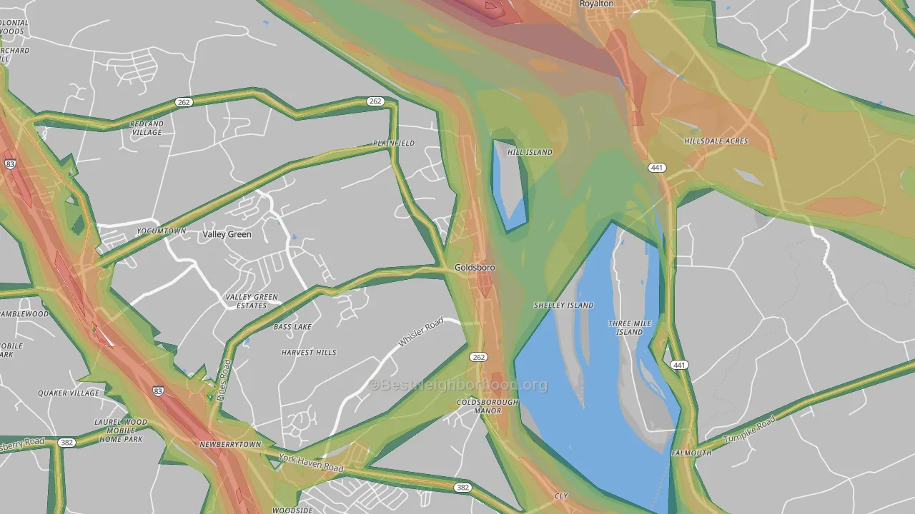 Goldsboro, PA Map of Noise Levels in Goldsboro