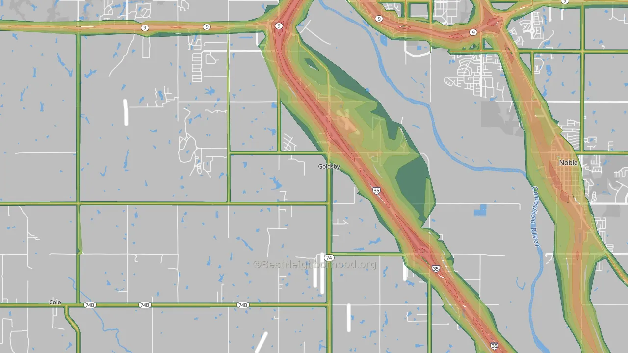 Goldsby, OK Map of Noise Levels in Goldsby