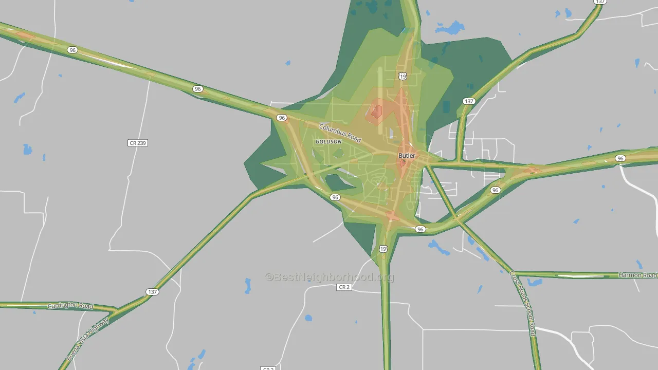 Goldson, GA Map of Noise Levels in Goldson
