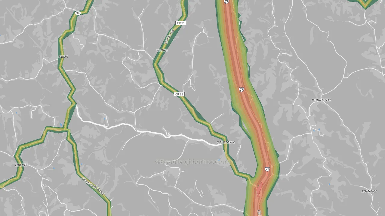 Goldtown, WV Map of Noise Levels in Goldtown