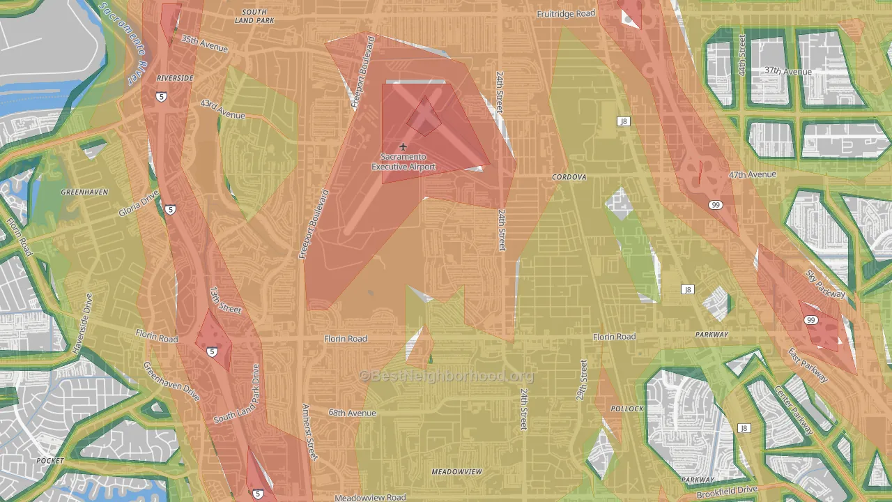 Golf Course Terrace, Sacramento, CA Map of Noise Levels in Golf Course Terrace