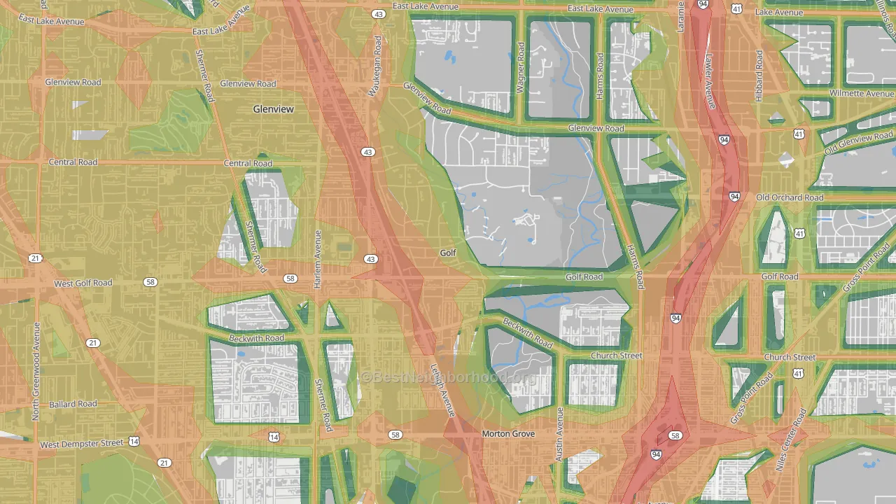 Golf, IL Map of Noise Levels in Golf
