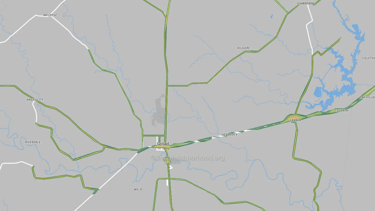 Goliad County, TX Map of Noise Levels in Goliad County