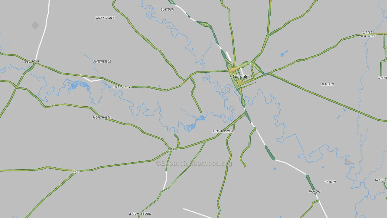 Gonzales County, TX Map of Noise Levels in Gonzales County