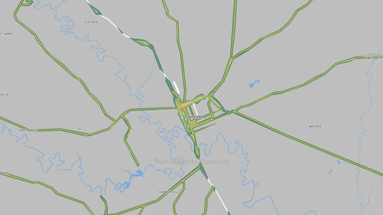 Gonzales, TX Map of Noise Levels in Gonzales