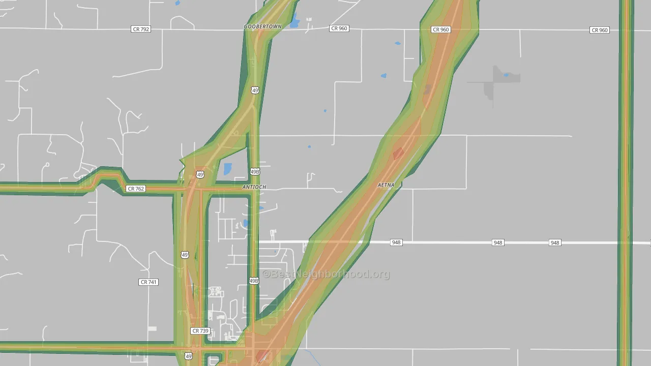 Goobertown, AR Map of Noise Levels in Goobertown