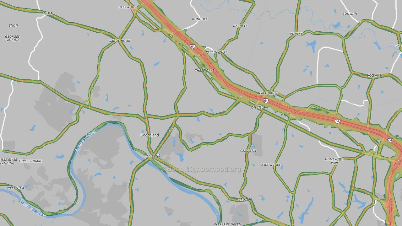 Goochland County, VA Map of Noise Levels in Goochland County