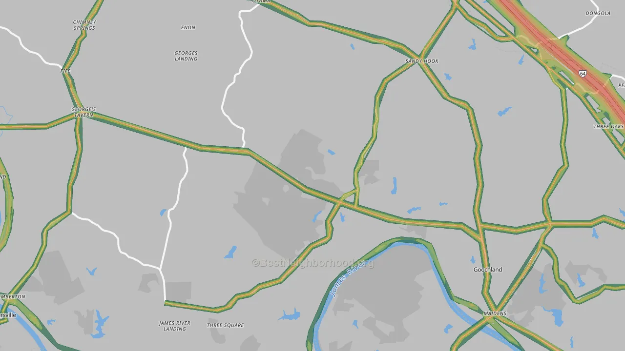 Goochland, VA Map of Noise Levels in Goochland