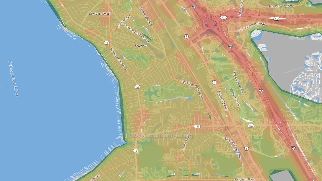Goodby's Creek, Jacksonville, FL Map of Noise Levels in Goodby's Creek
