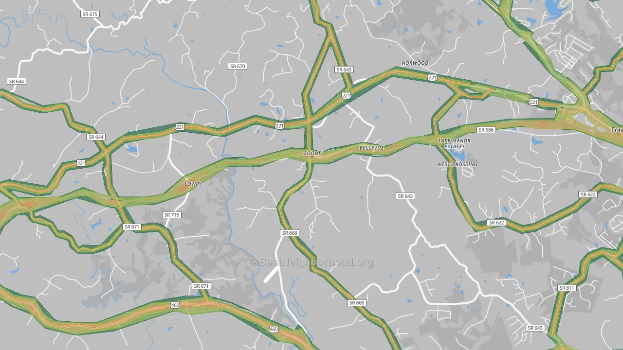 Goode, VA Map of Noise Levels in Goode