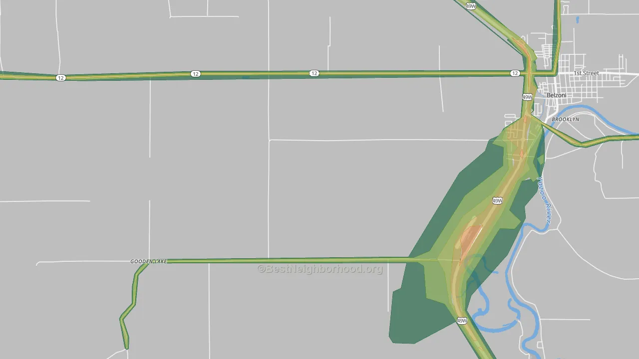 Gooden Lake, MS Map of Noise Levels in Gooden Lake