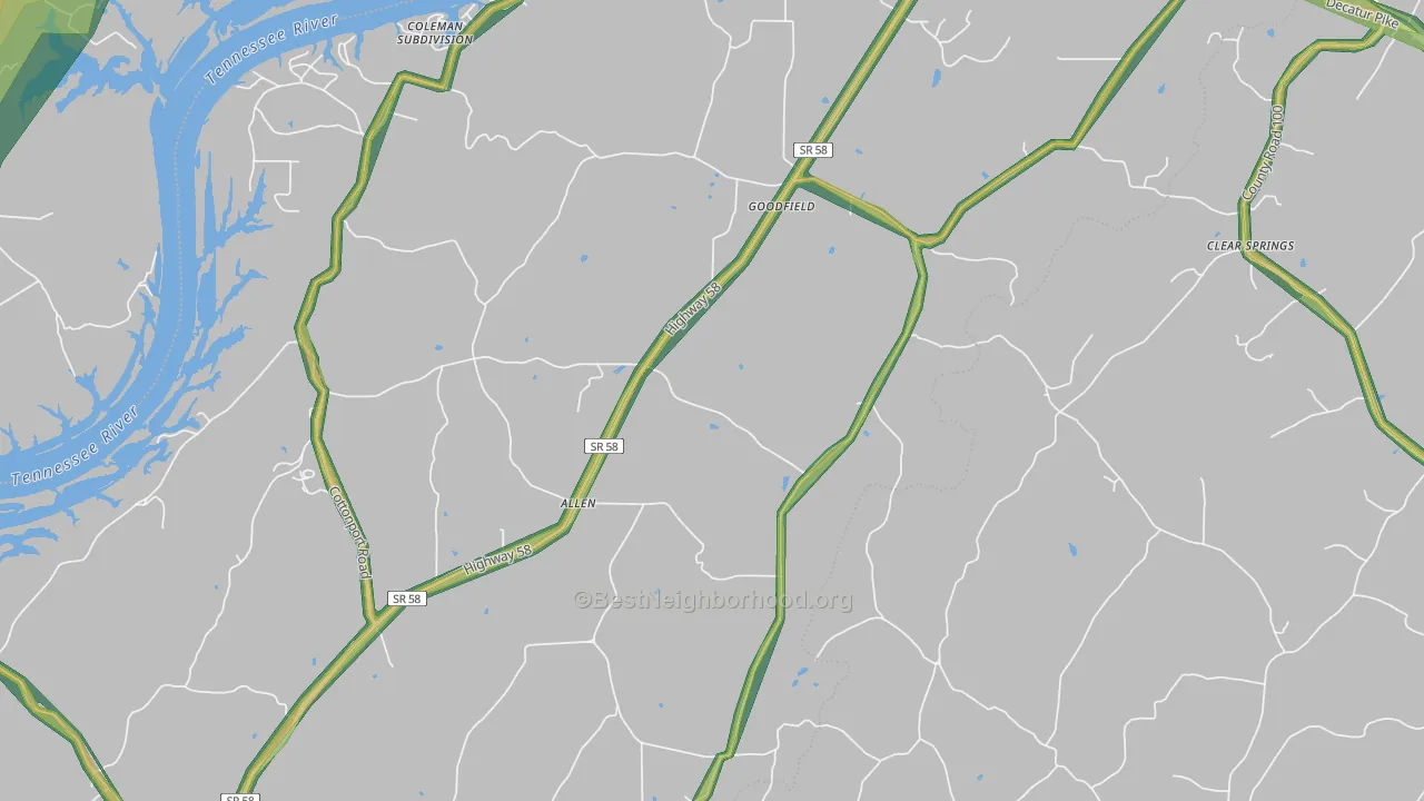 Goodfield, TN Map of Noise Levels in Goodfield